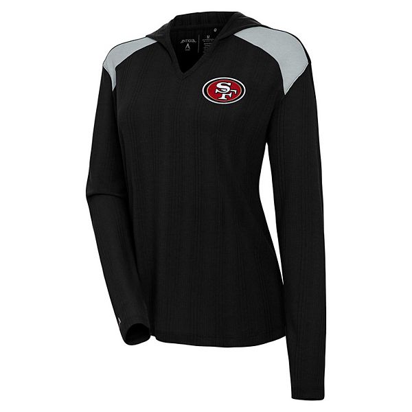 Women's Antigua  Black San Francisco 49ers Opulent Long Sleeve Hoodie T-Shirt Antigua