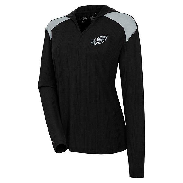 Women's Antigua  Black Philadelphia Eagles Opulent Long Sleeve Hoodie T-Shirt Antigua