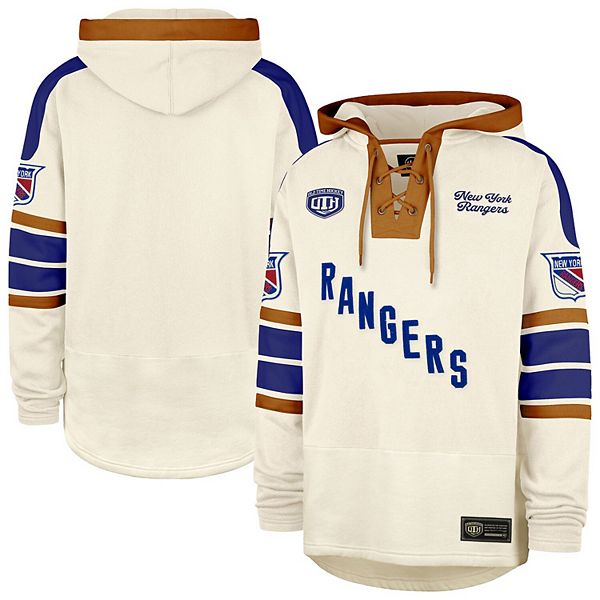 Men's '47  Cream New York Rangers Blue Line Heritage Lacer Pullover Hoodie 47 Brand