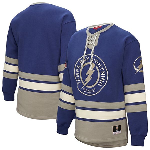 Women's Mitchell & Ness Blue Tampa Bay Lightning Heritage Lace-Up Pullover Sweatshirt Mitchell & Ness