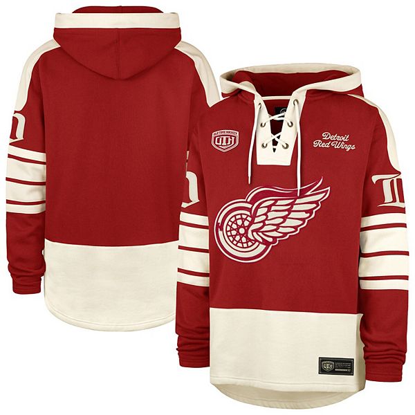 Men's '47  Red Detroit Red Wings Blue Line Heritage Lacer Pullover Hoodie 47 Brand