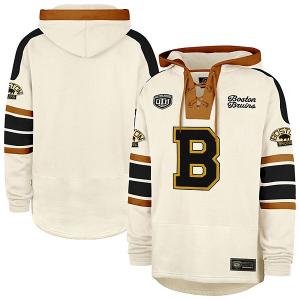 Men's '47  Cream Boston Bruins Blue Line Heritage Lacer Pullover Hoodie 47 Brand