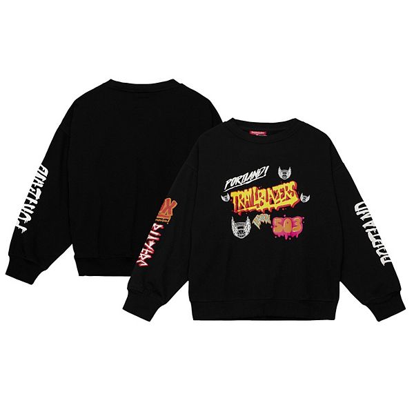 Women's Mitchell & Ness Black Portland Trail Blazers Slap Sticker Lightweight Pullover Sweatshirt Mitchell & Ness