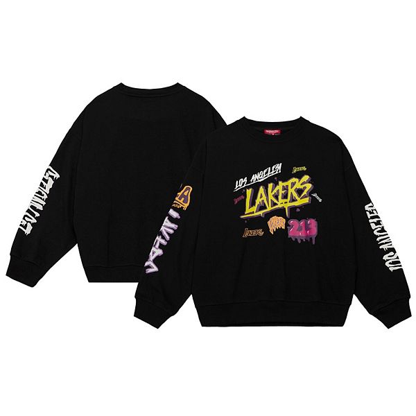 Women's Mitchell & Ness Black Los Angeles Lakers Slap Sticker Lightweight Pullover Sweatshirt Mitchell & Ness