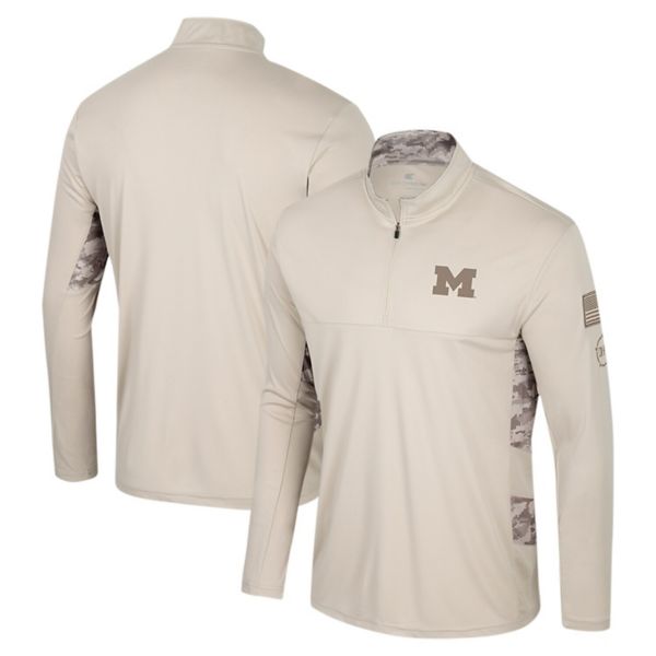 Men's Colosseum Natural Michigan Wolverines OHT Military Appreciation Quarter-Zip Jacket Colosseum