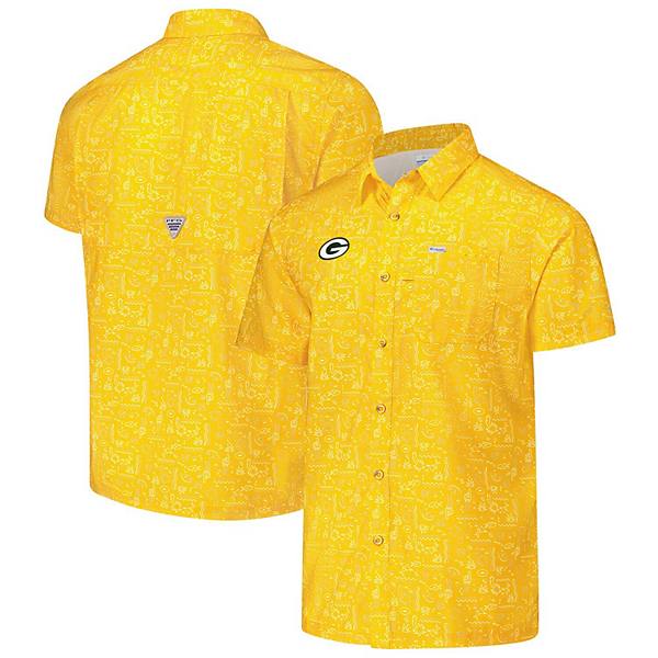 Men's Columbia PFG Gold Green Bay Packers Super Slack Tide Omni-Wick Full-Button Shirt Columbia PFG