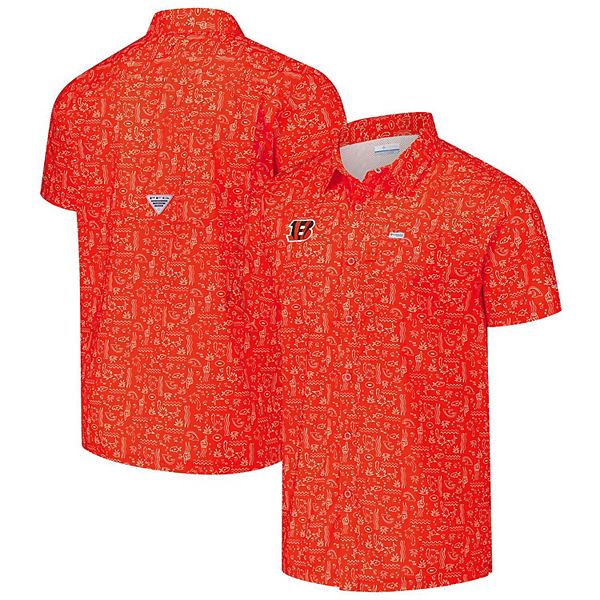 Men's Columbia PFG Orange Cincinnati Bengals Super Slack Tide Omni-Wick Full-Button Shirt Columbia PFG