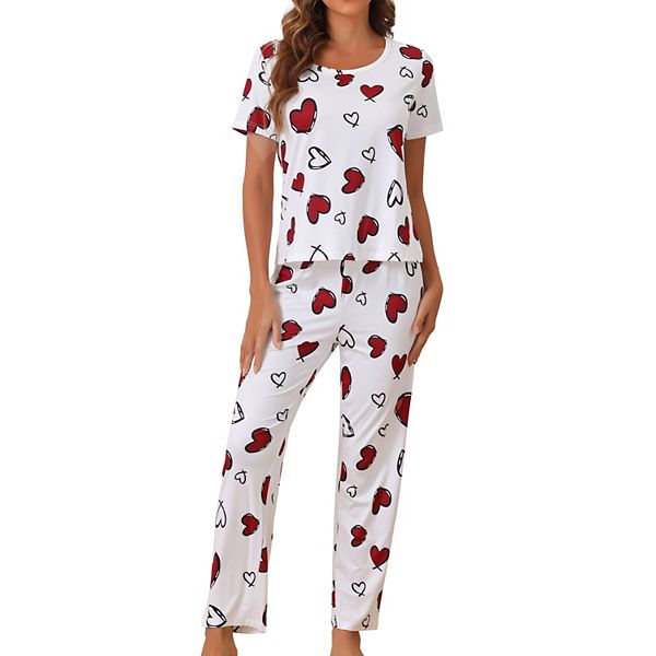 Women Pajamas Set Short Sleeve Shirt With Long Pajama Pant Set cheibear