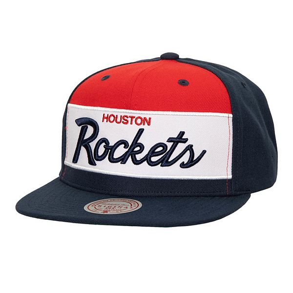 Men's Mitchell & Ness White/Navy Houston Rockets Retro Sport Color Block Script Snapback Hat Mitchell & Ness