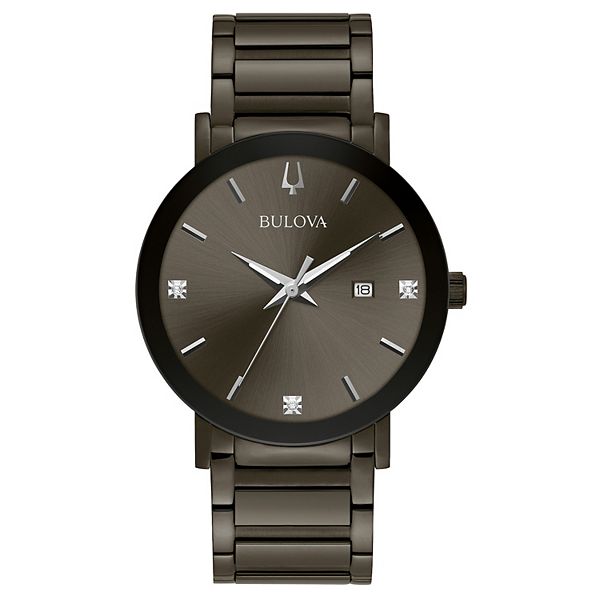 Bulova Men's Grey Stainless Steel Diamond Accent Bracelet Watch - 98D158 Bulova