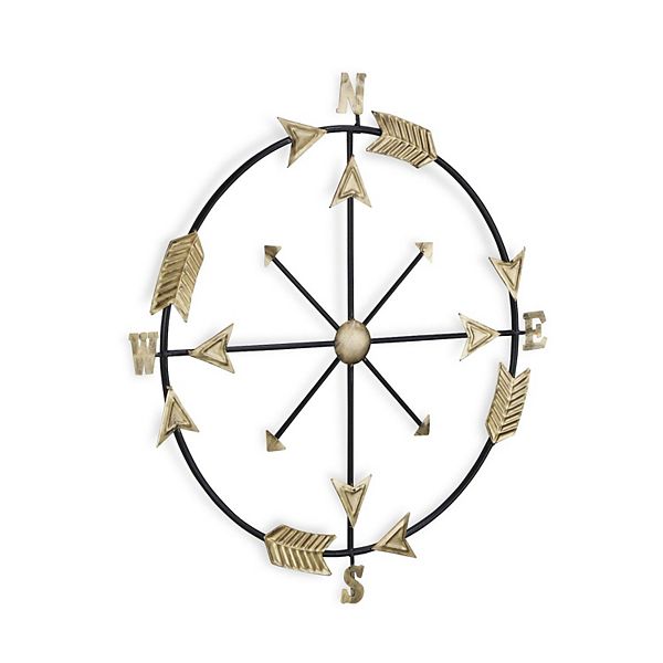 26.25" Gold and Black Contemporary Style Round Wall Compass Contemporary Home Living