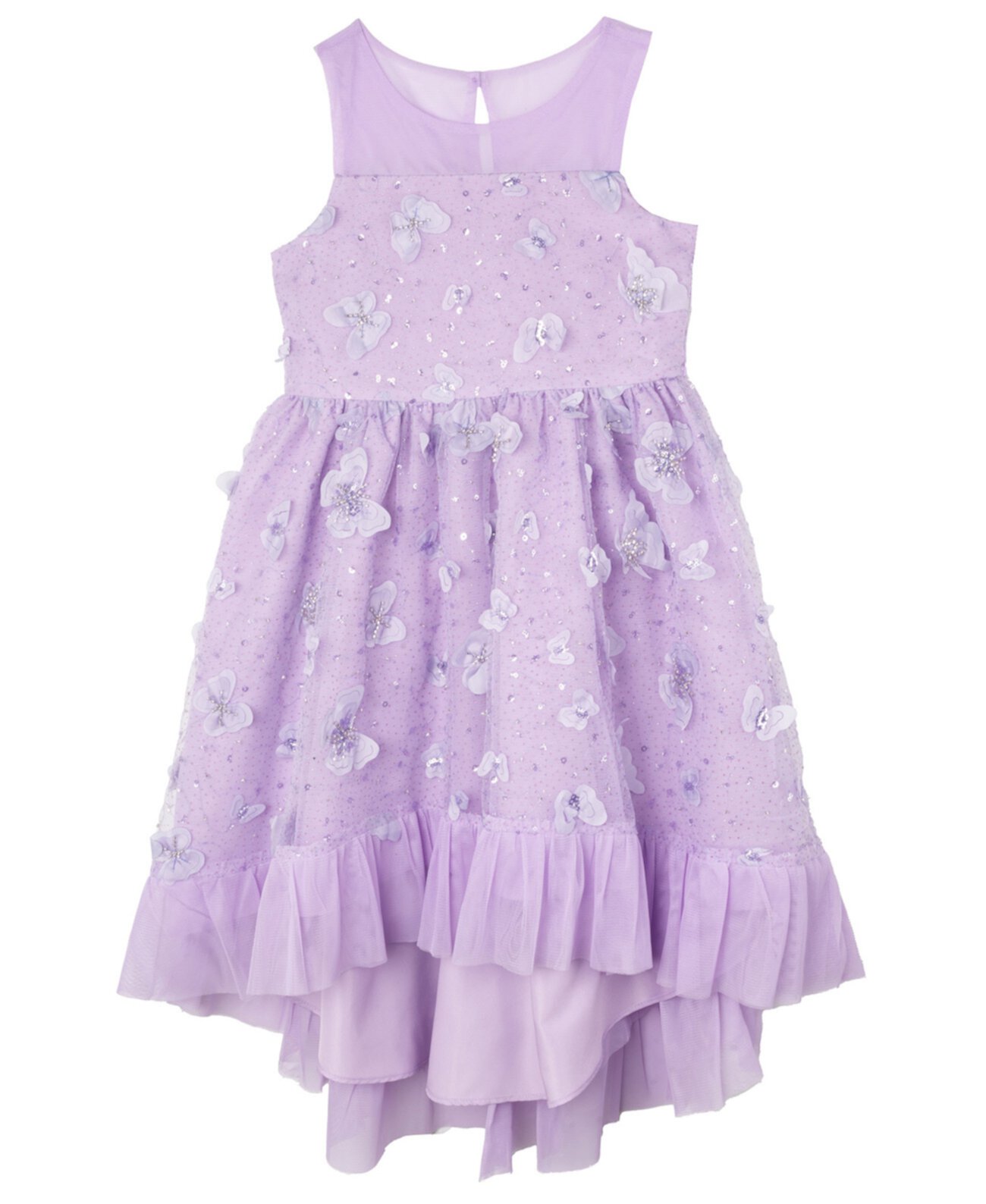 Toddler and Little Girls High-Low 3D Butterfly and Sequin Mesh Social Dress Rare Editions