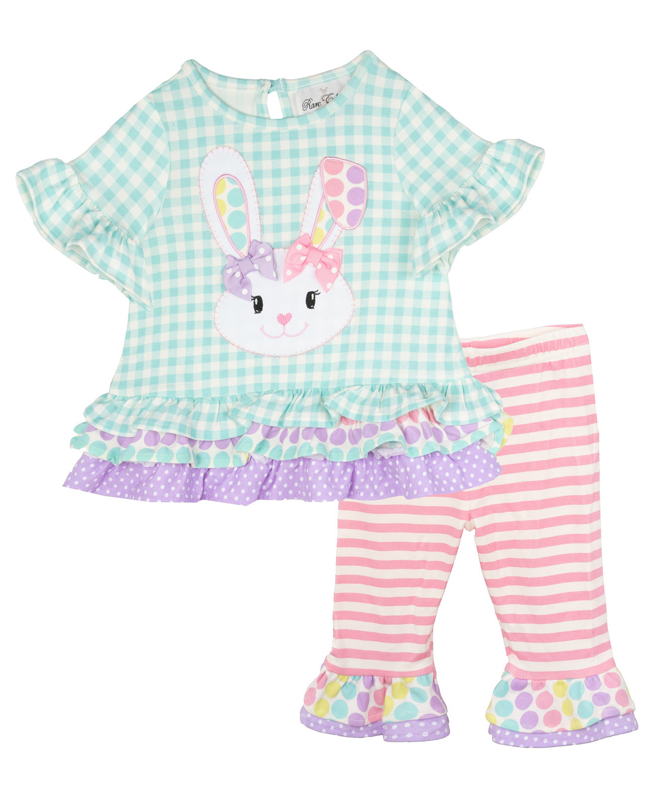 Baby Girl 2-Piece Set Seersucker Bunny Outfit Rare Editions