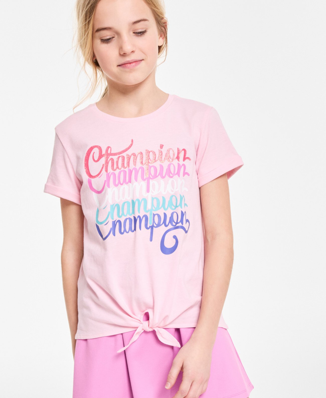 Big Girls Tie-Front Logo T-Shirt Champion