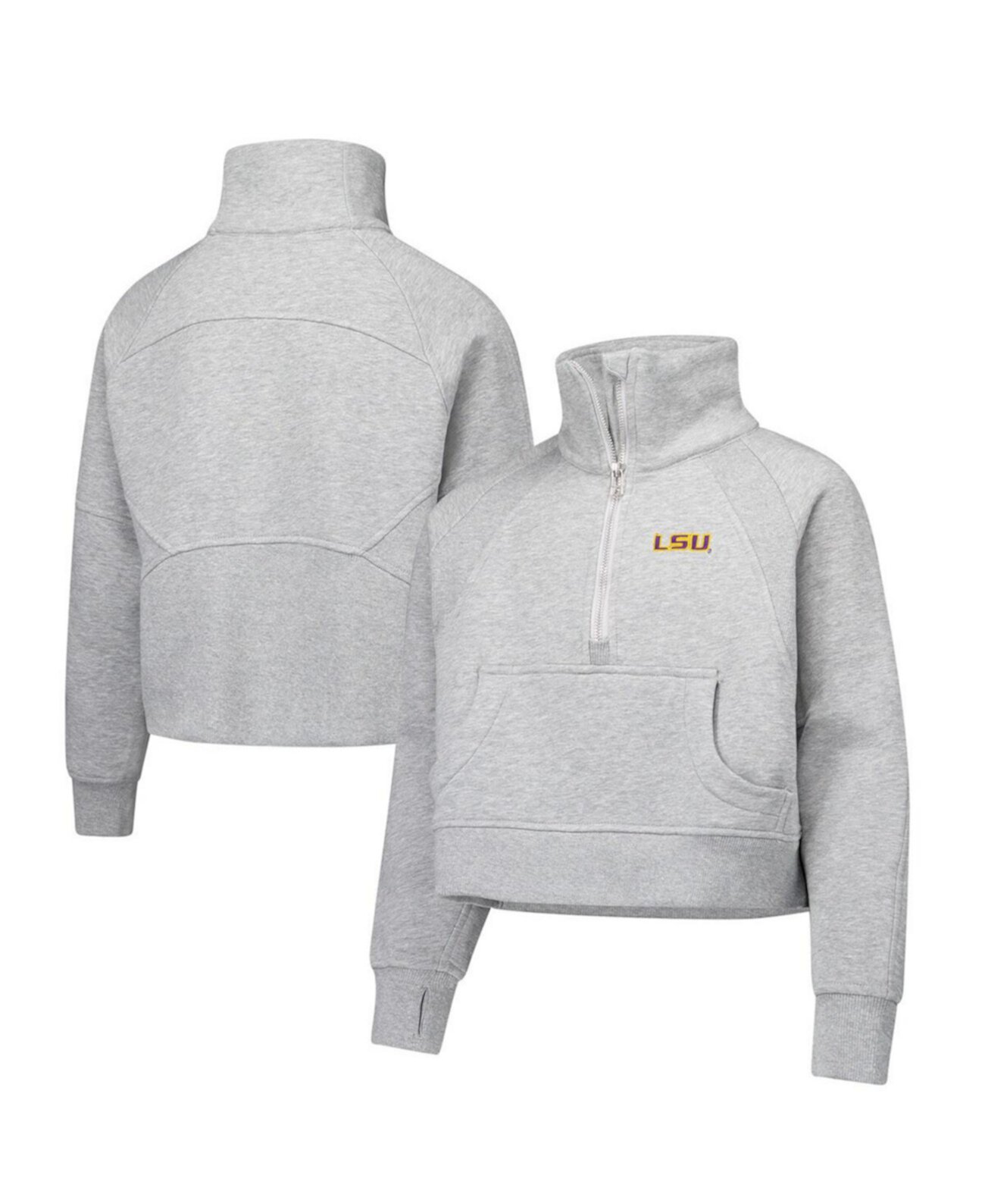 Big Girls Heather Gray LSU Tigers Dawn Raglan Fleece Cropped Half-Zip Sweatshirt Garb