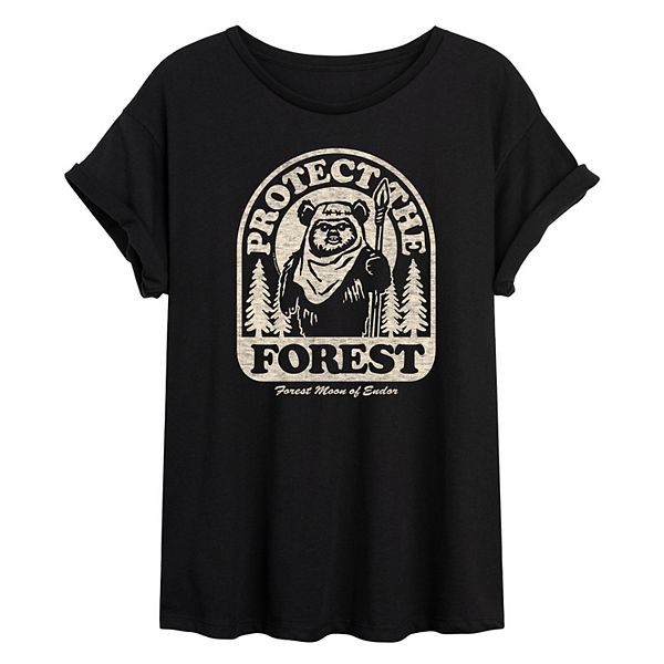 Juniors' Star Wars Ewok Protect The Forest Oversized Tee Star Wars