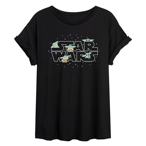 Juniors' The Mandalorian Grogu Logo Oversized Tee Star Wars