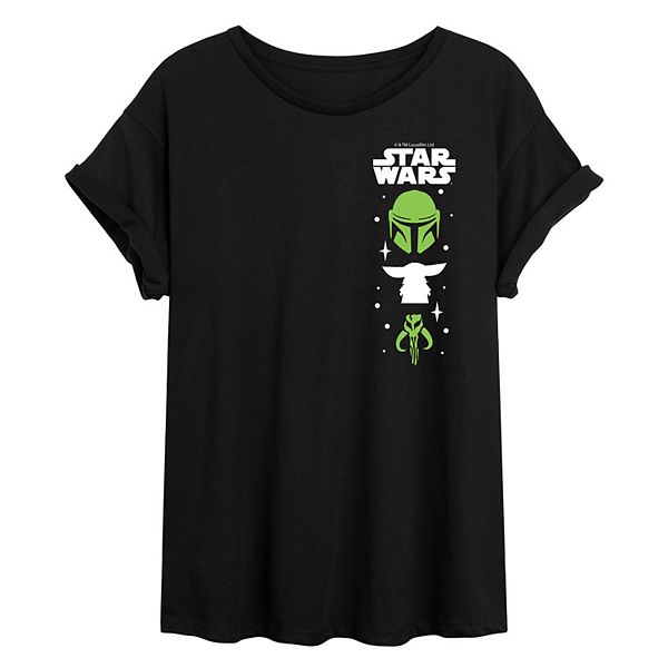 Juniors' The Mandalorian Left Chest Icons Oversized Tee Star Wars