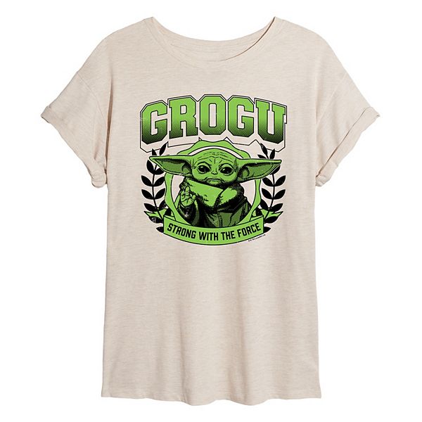 Juniors' The Mandalorian Grogu Strong With The Force Oversized Tee Star Wars