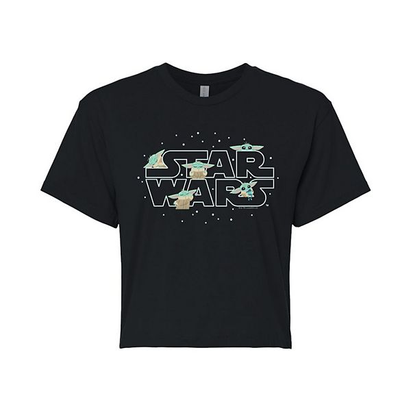 Juniors' The Mandalorian Grogu Logo Cropped Tee Star Wars