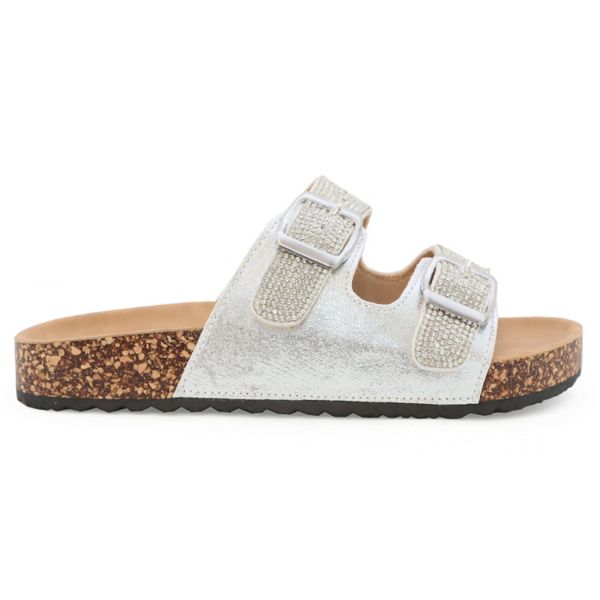 Yoki Gienna Rhinestone Strap Metallic Girls' Cork Bottom Sandals Yoki