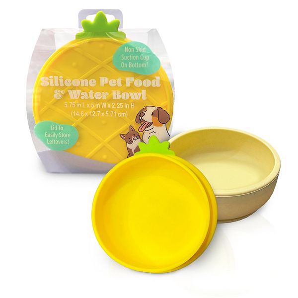 Precious Tails Yellow Small Pineapple Shaped Silicone Pet Bowl with Non-Slip Suction Base Precious Tails