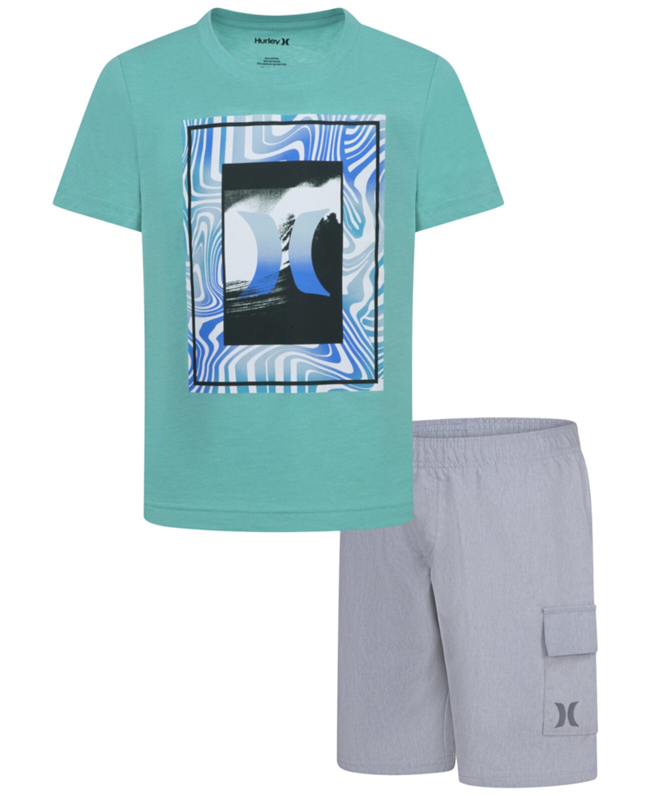 Little Boys Vortex Check Graphic T-Shirt & Shorts, 2 Piece Set Hurley