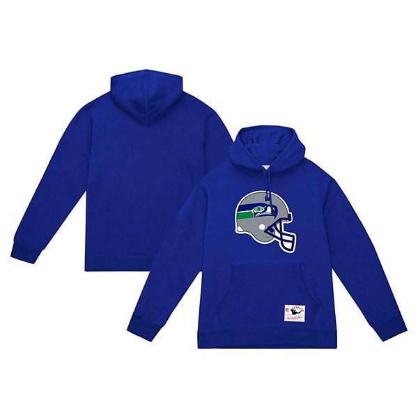 Men's Mitchell & Ness College Navy Seattle Seahawks Helmet Logo Vintage Pullover Hoodie Mitchell & Ness