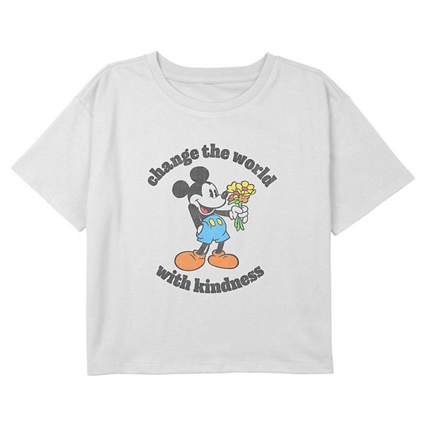 Disney's Mickey Mouse Change The World With Kindness Girls 7-16 Cropped Graphic Tee Licensed Character