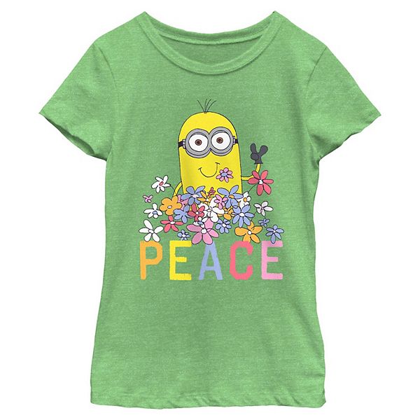 Girls 7-16 Despicable Me Minion Peace And Flowers Graphic Tee Licensed Character