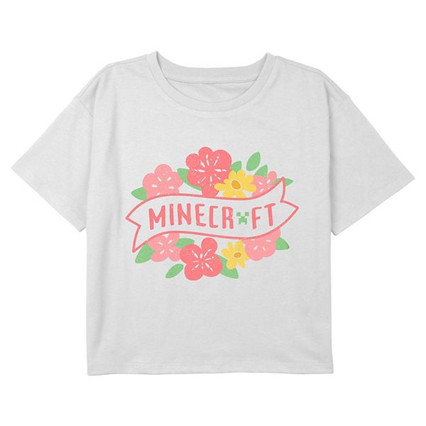 Girls 7-16 Minecraft Spring Flowers Cropped Graphic Tee Licensed Character