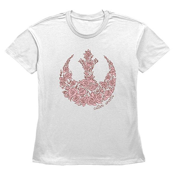 Women's Star Wars Rose Filled Rebel Emblem Graphic Tee Star Wars