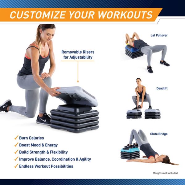 Adjustable Aerobic Step Platform with 2 Risers in multiple Colors -  STEP-PEACH01-2R Circuit Fitness MarcyPro