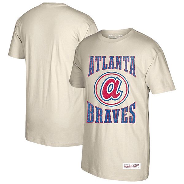 Men's Mitchell & Ness Cream Atlanta Braves Arched Logo Slub T-Shirt Mitchell & Ness