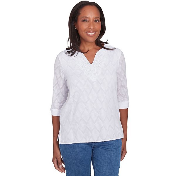 Plus Size Alfred Dunner Textured Splitneck Top Alfred Dunner