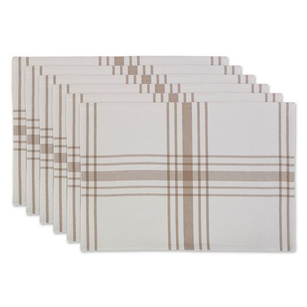 Set of 6 Blue And Brown Striped Fringed Rectangular Placemat 19" Contemporary Home Living