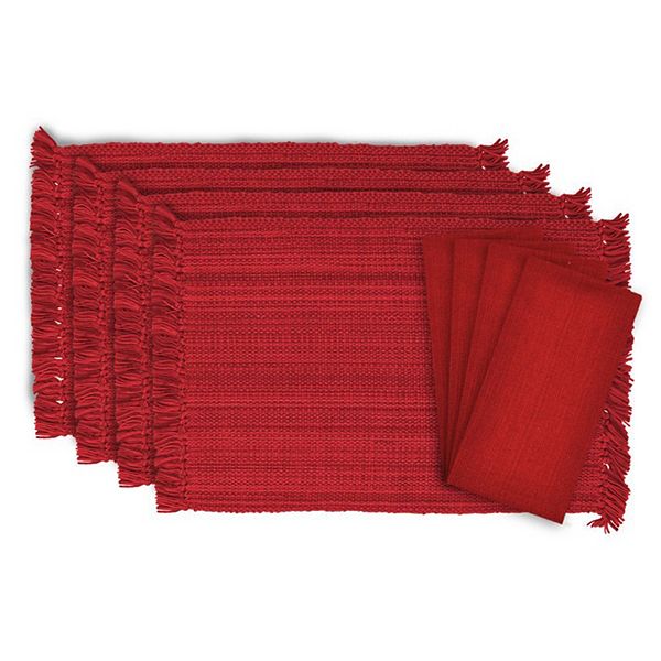 Set of 6 Blue and Red Mediterranean Stripe Fringed Rectangular Placemats 19" Contemporary Home Living