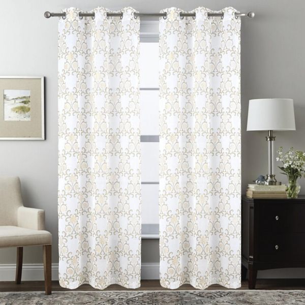 Crown Grommet Sheer Metallic Printed Doily Curtain Panel RT Design