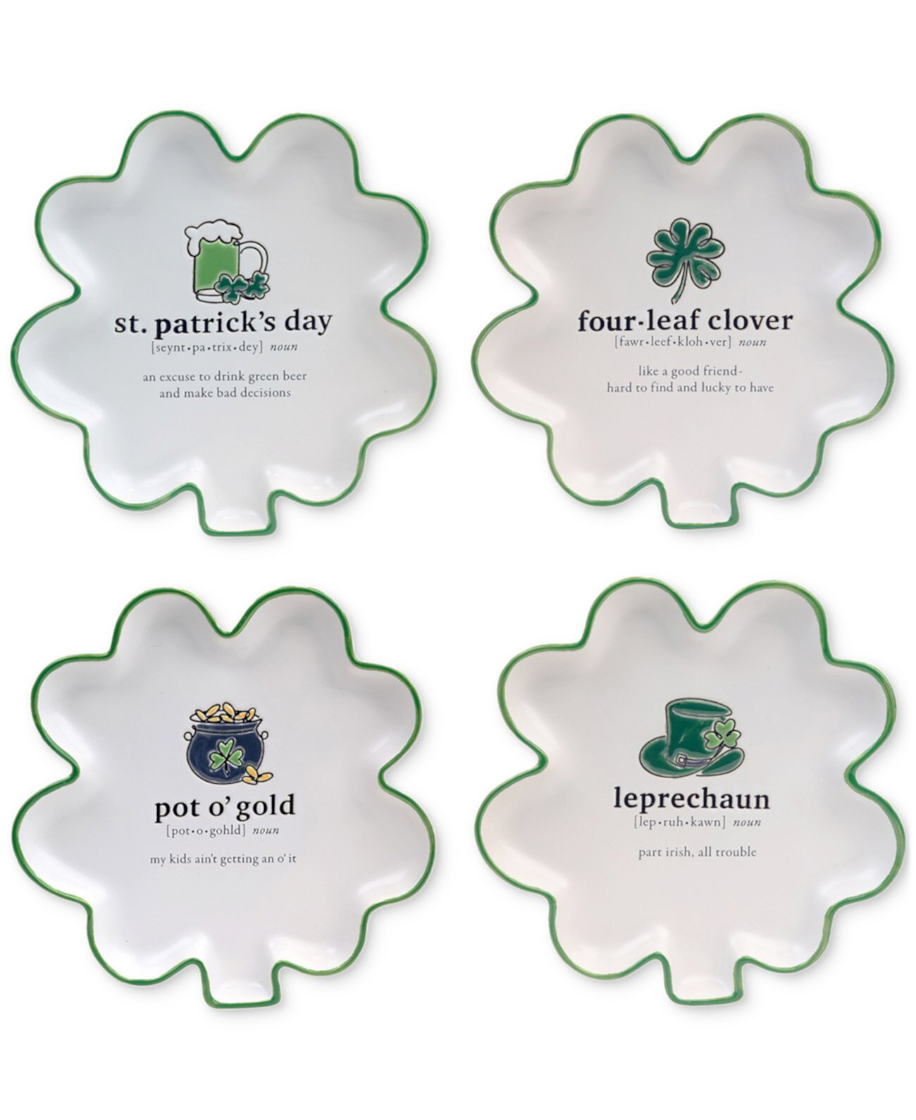 St. Patrick's Day Shamrock Tidbit Plates, Set of 4 Certified International