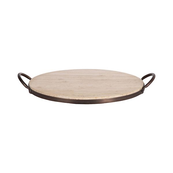 Hazeltine Round Travertine Tray 16" Diameter Kate and Laurel Home