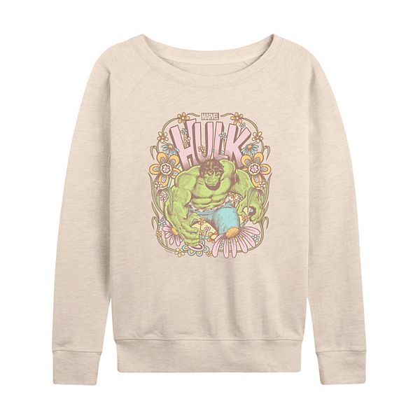 Women's Marvel Hulk Vintage Floral French Terry Long Sleeve Tee Marvel