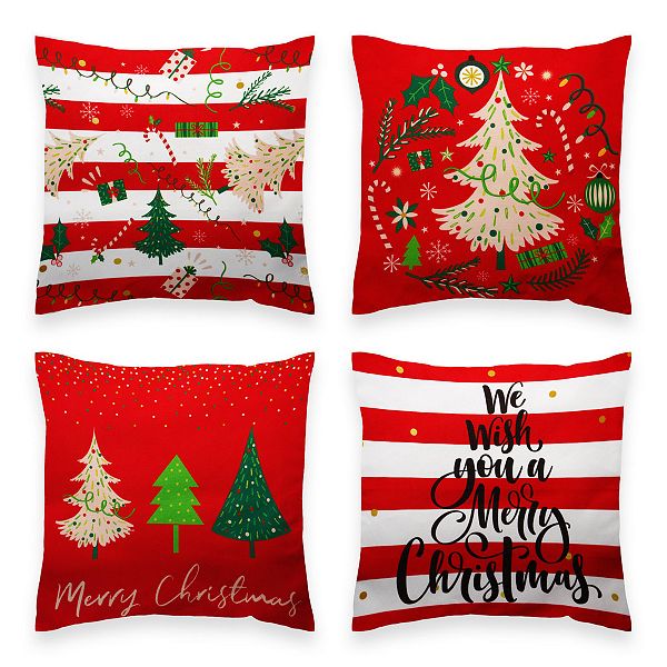 G128 Christmas Elegant Pine Tree Waterproof Pillow, Set Of 4 G128