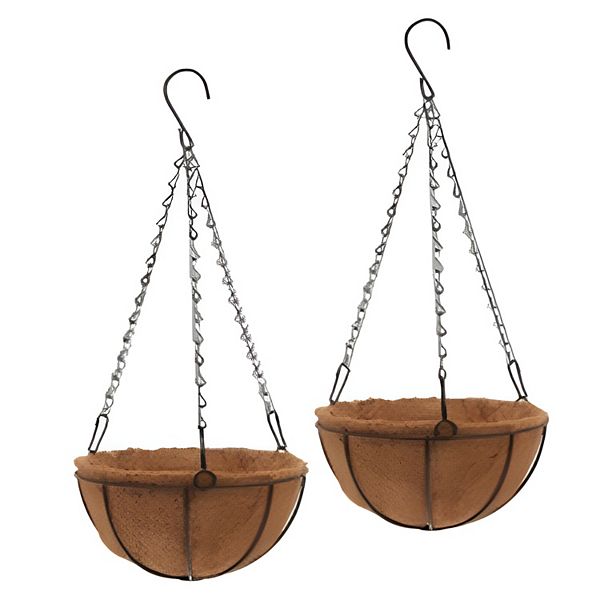 Black Metal Hanging Planter Basket With Coco Liners 2 Pcs Kitcheniva