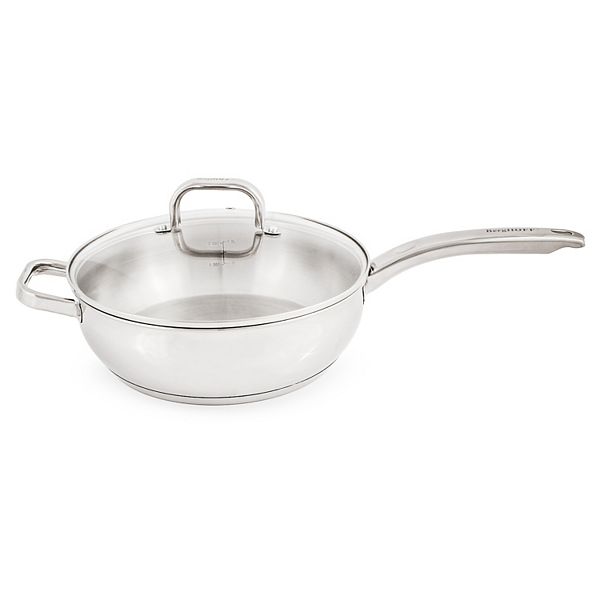 BergHOFF Belly Shape 18/10 Stainless Steel 9.5-in. Deep Skillet with Glass Lid BergHOFF