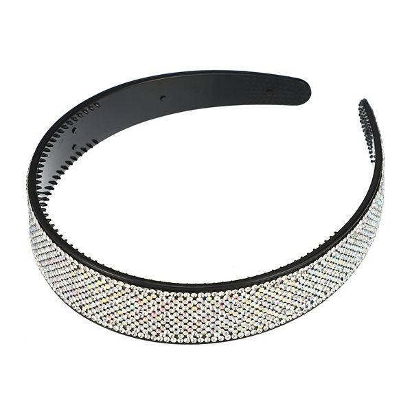 1pcs No Slip Rhinestone Wide-brimmed Headband White 4.45"x0.98" Classic Style Unique Bargains