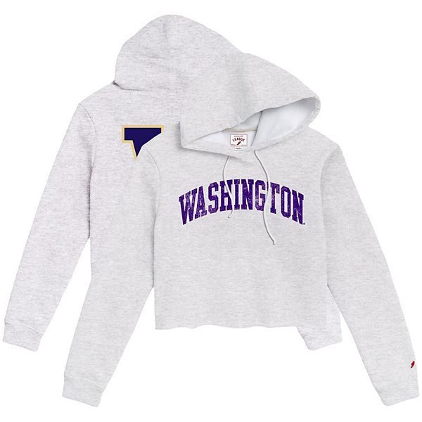 Women's League Collegiate Wear Ash Washington Huskies 2-Hit 1636 Cropped Pullover Hoodie League Collegiate Wear