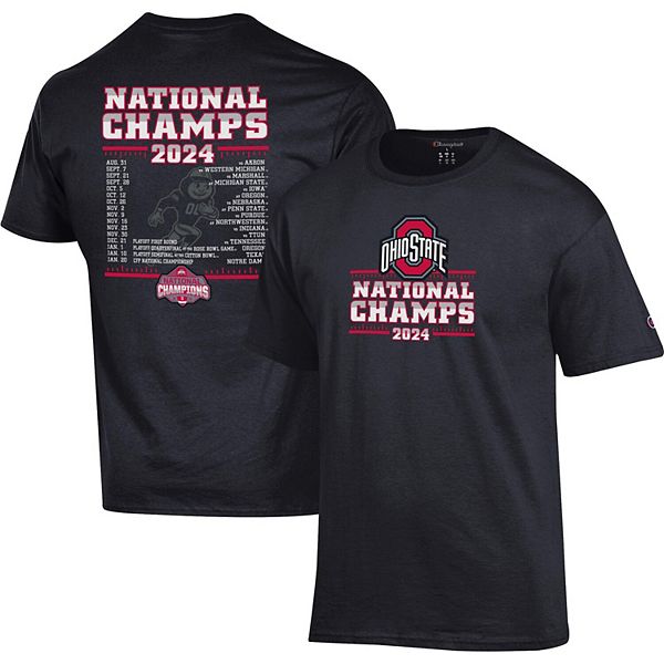 Men's Champion Black Ohio State Buckeyes College Football Playoff 2024 National Champions Schedule T-Shirt Champion