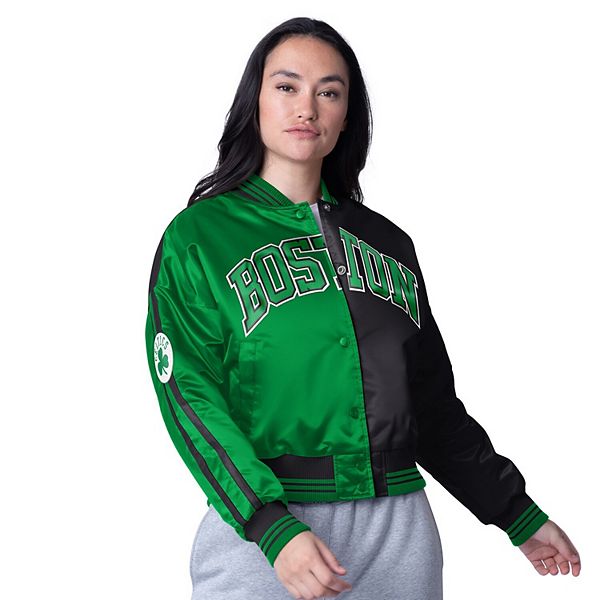 Women's Starter  Black/Kelly Green Boston Celtics Zone Blitz Cropped Full-Snap Satin Jacket Starter