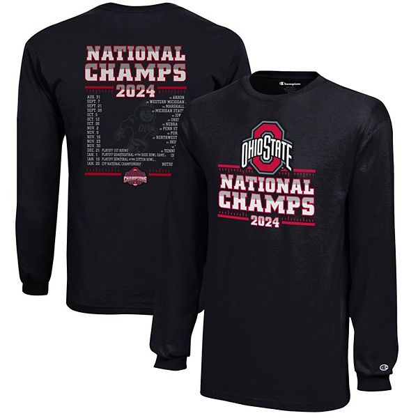 Youth Champion  Black Ohio State Buckeyes College Football Playoff 2024 National Champions Schedule Long Sleeve T-Shirt Champion