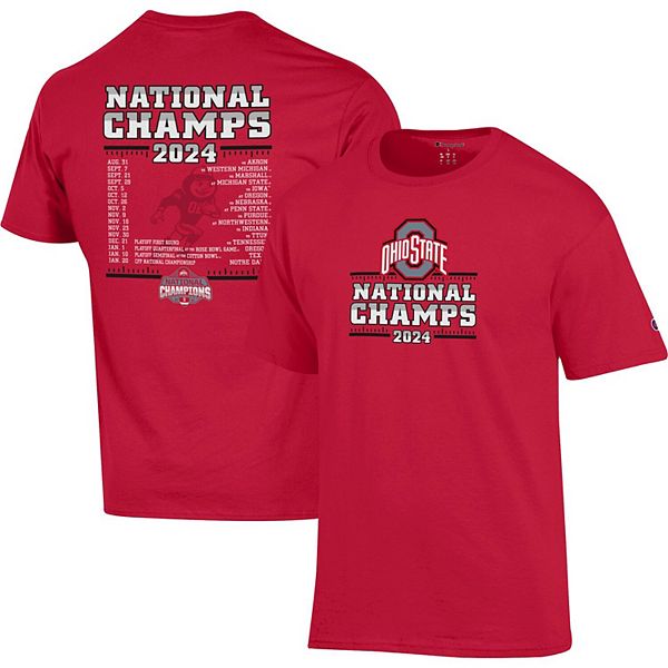 Men's Champion Scarlet Ohio State Buckeyes College Football Playoff 2024 National Champions Schedule T-Shirt Champion